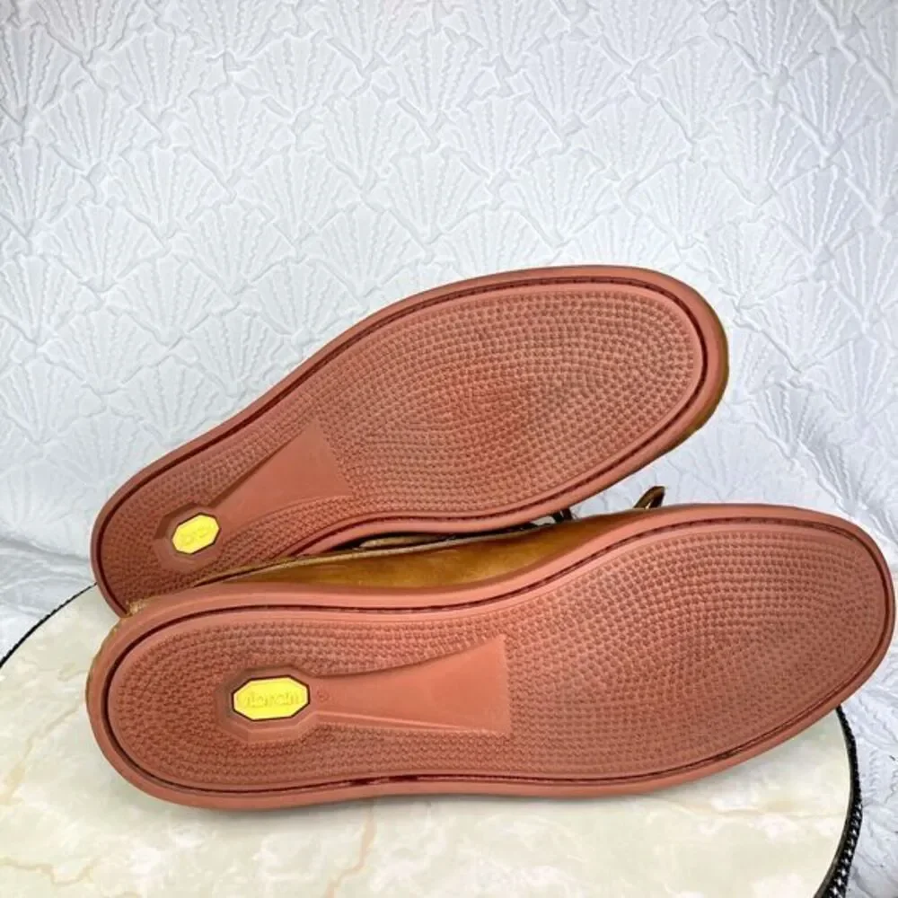 Quoddy Tan Leather Moc Toe Slip-On Boat Shoes